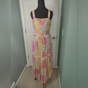 Easel Pink and Yellow Sleeveless Sundress